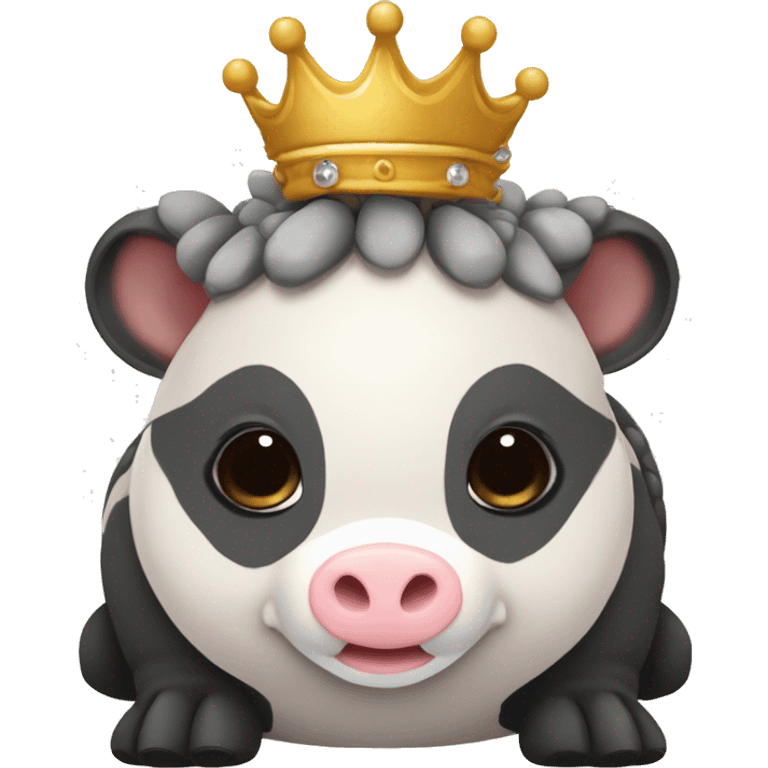 Black and white piebald chubby round armadillo pig panda centipede armadillo wearing a crown emoji