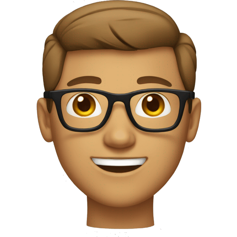 a head of a light brown boy with a slick back brown hair with eye glasses with mouth grinning emoji