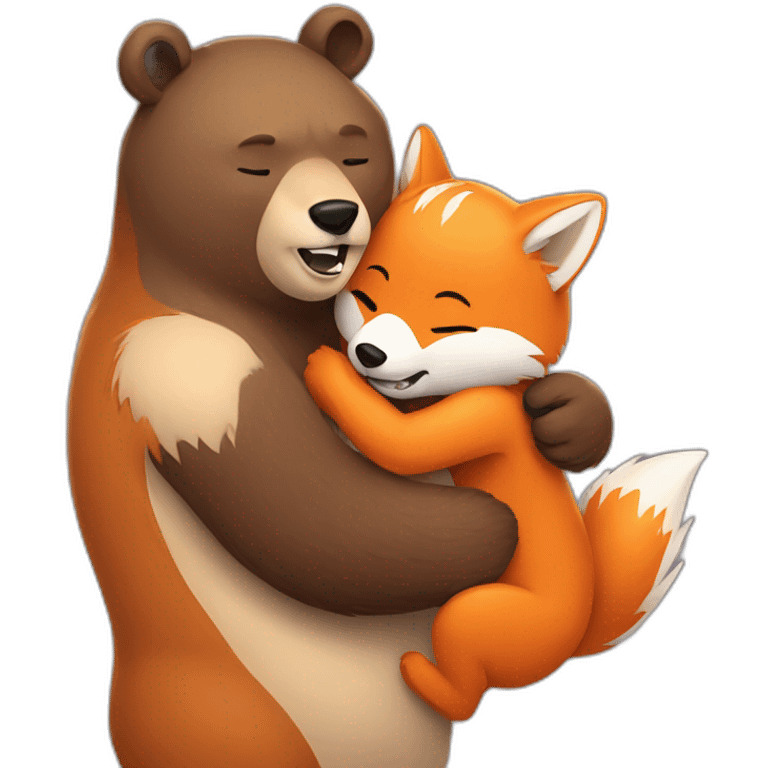 Bear hugs a fox emoji