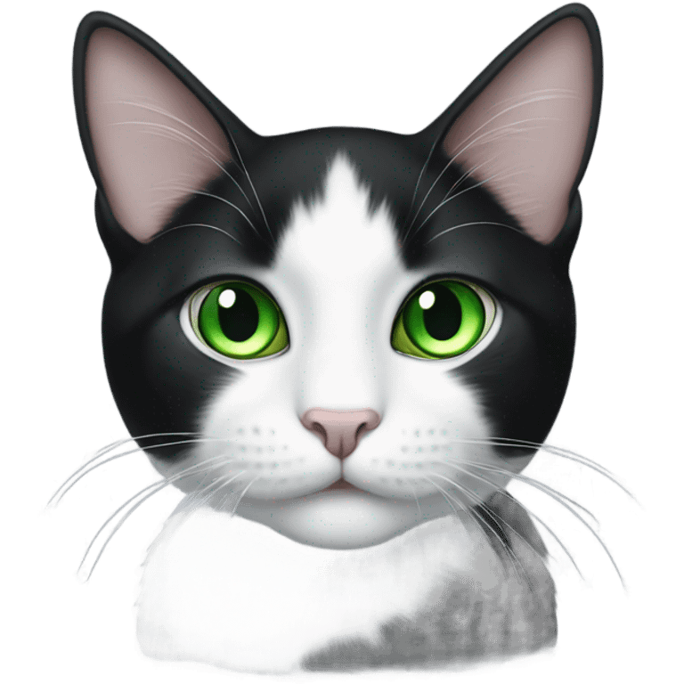 Black and white cat with green eyes emoji