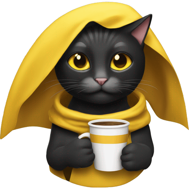 Cat drink to  coffee, Cat black and yellow cape emoji