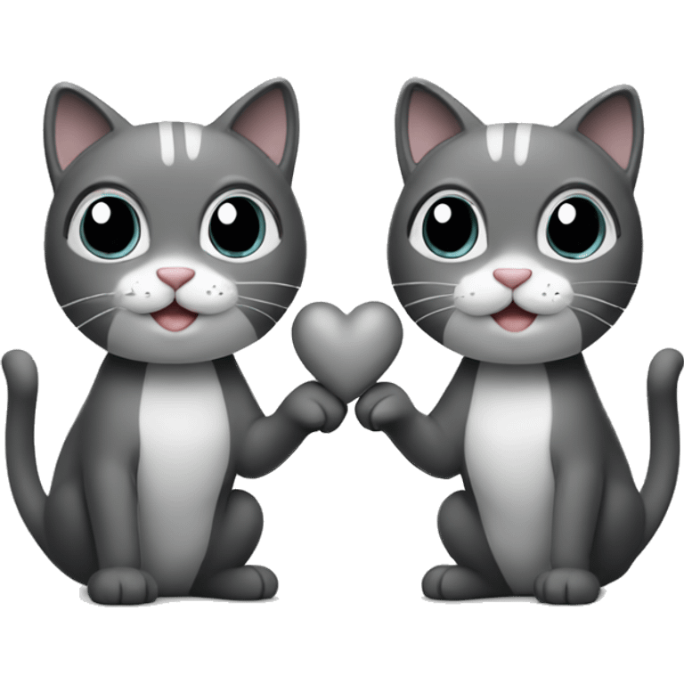 two cat making a heart with their tails black and grey emoji