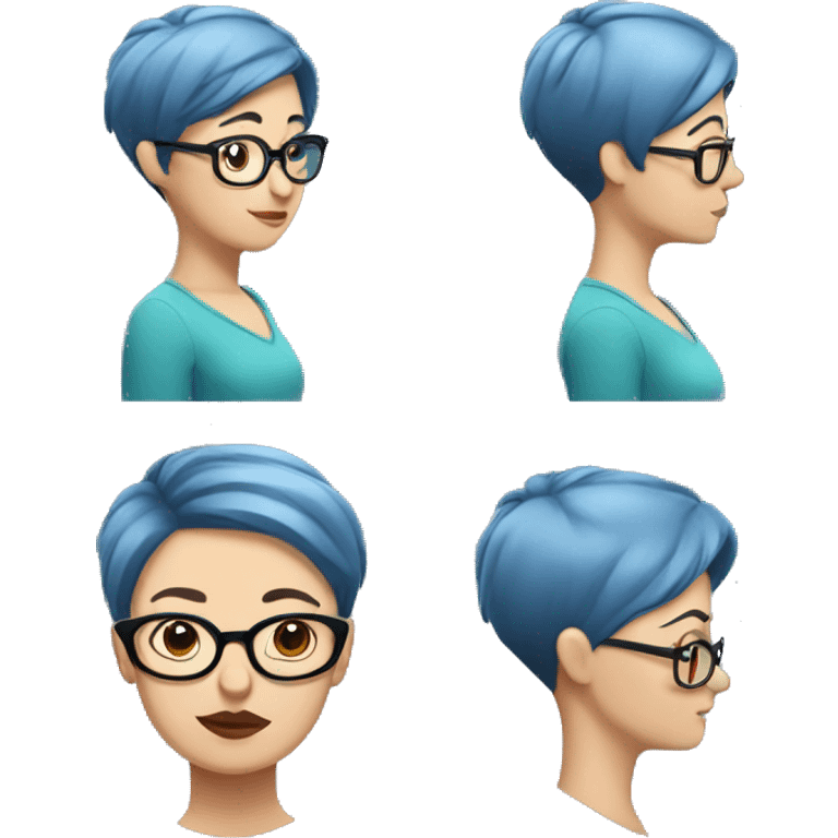  women with short blue hair and a double chin and glasses emoji