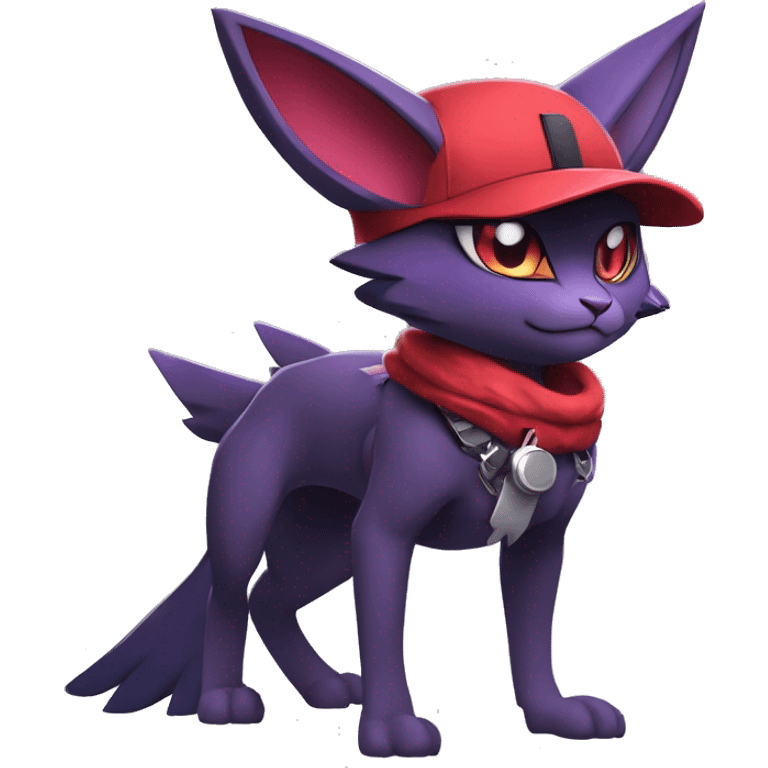 Cool Anthro Noibat-Zangoose-Quilava-Litten-Sphynx-Feline-Pokémon with red mascara collar punk techwear cool fiddler-hat Full Body emoji