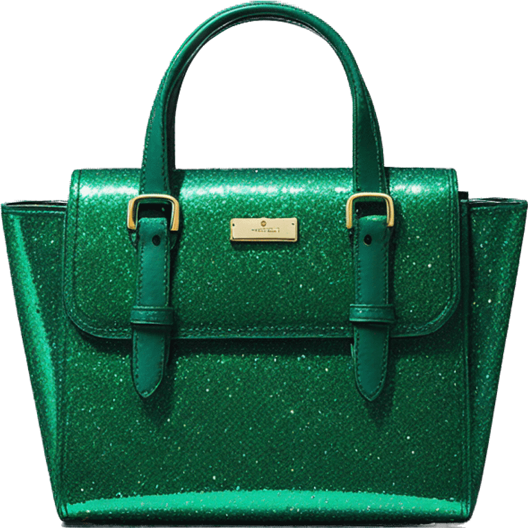 Realistic isolated emerald green glitter kate spade satchel purse.  emoji