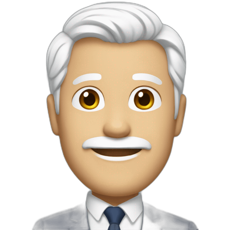 Create an emoji of a man smiling, dressed with a navy blue suit jacket and a white shirt,, with white hair and with a short but neat white beard, but with no glasses emoji