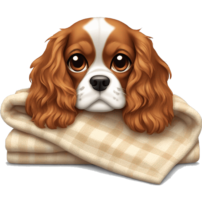 cute cavalier king charles spaniel cuddling with a blanket emoji