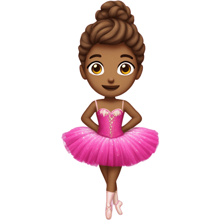 Ballerina with brown hair and hot pink glittery corset tutu  emoji