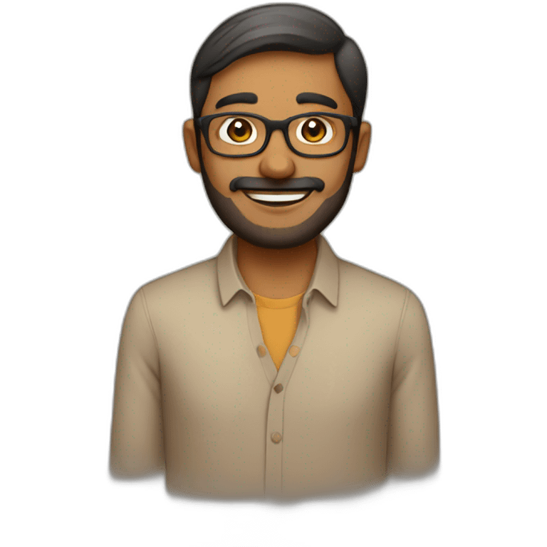 indian Guy with specs and light beard, light brown skin and smart emoji