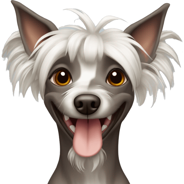 Chinese Crested dog of captive color with brown eyes smiles  emoji