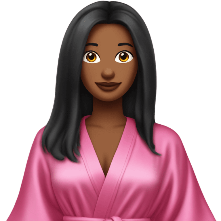 Tanned woman with long black hair wearing a silk pink Victoria’s Secret robe emoji