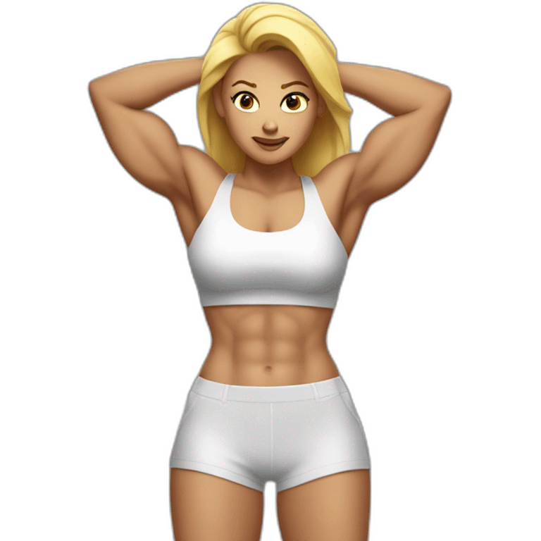 White Woman with abs flexing muscles emoji