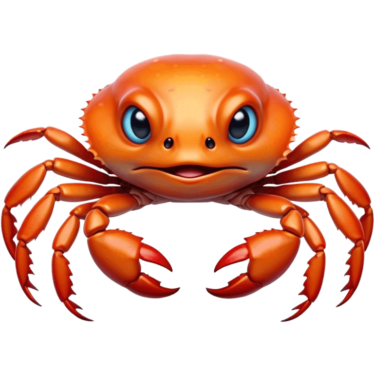 Cinematic Comical Baby Crab Portrait Emoji, Head tilted dramatically with an exaggeratedly shocked expression, featuring a tiny, vibrant carapace with wide, comically expressive eyes full of playful disbelief and miniature, animated pincers, Simplified yet hilariously expressive features, highly detailed, glowing with a slightly sassy coastal glow, high shine, dramatic yet playful, stylized with an air of cheeky seaside mischief, soft glowing outline, capturing the essence of a meme-worthy baby crab that looks ready to pinch its way into viral fame! emoji