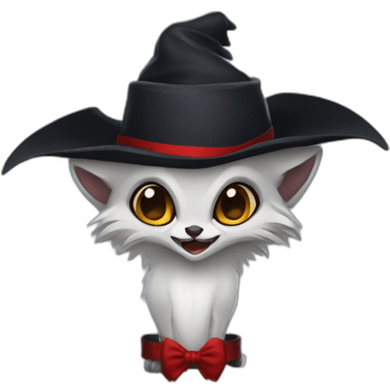 lemurien avec des dent de vampire et un chapeau de sorciere emoji