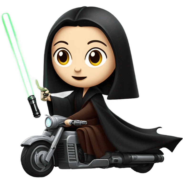 Jedi teen Morticia Addams racing on a red imperial patrol speeder  emoji