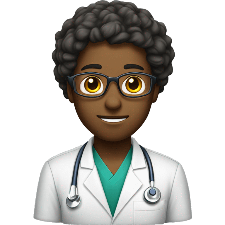 médico de cabelo escuro, pele clara, usando óculos emoji