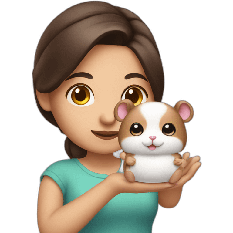 Brunette holding cream hamster emoji