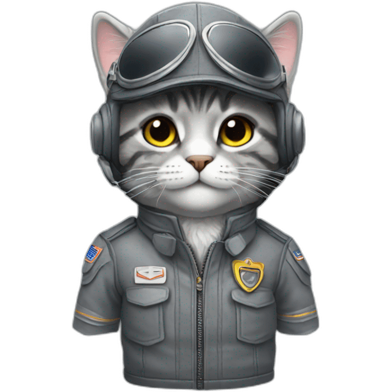 grey fluffy tabby dressed as pilot emoji