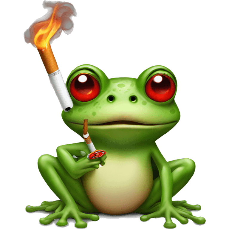 Frog with red eyes holding a cigarette  emoji