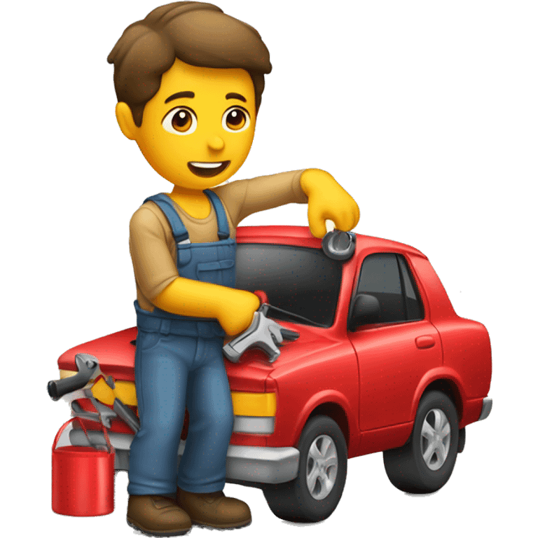 Man fixing red car emoji