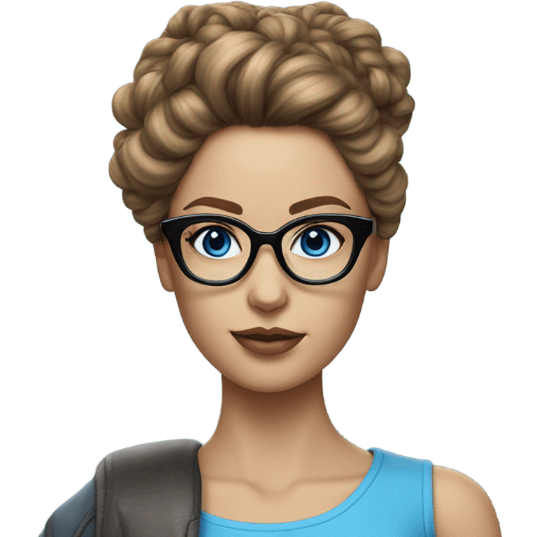 Hyper Realistic fashion model with brown updo, glasses and blue eyes  emoji