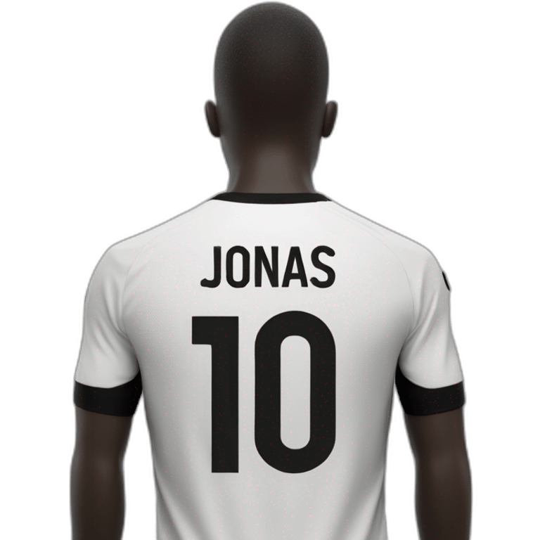 9 soccer jersey in black and white from the back with name in the back "Jonas" emoji