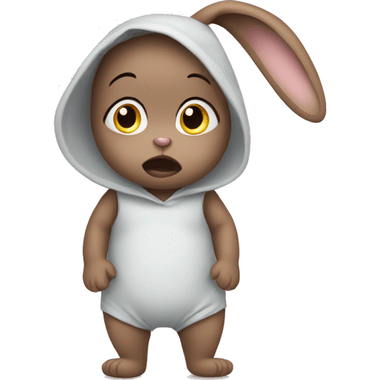 an anxious baby rabbit in  toddler leggings emoji