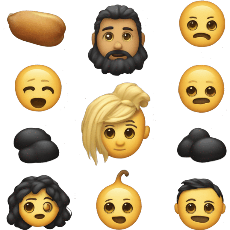 crea un emoji di un fagiolino alto con i capelli neri, il ciuffo e le guanciotte e una patata con i capelli lunghi neri e le labbra grosse che sono entrambi sopra a un monopattino elettrico  emoji