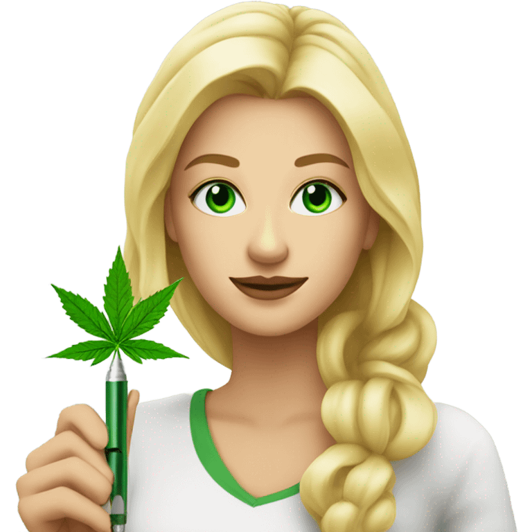 Pretty Blonde woman with green eyes holding a green weed pen  emoji