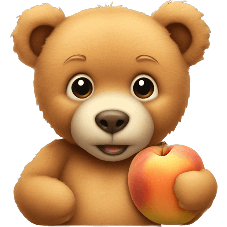 a teddy bear holds a very large peach in both paws and sits emoji