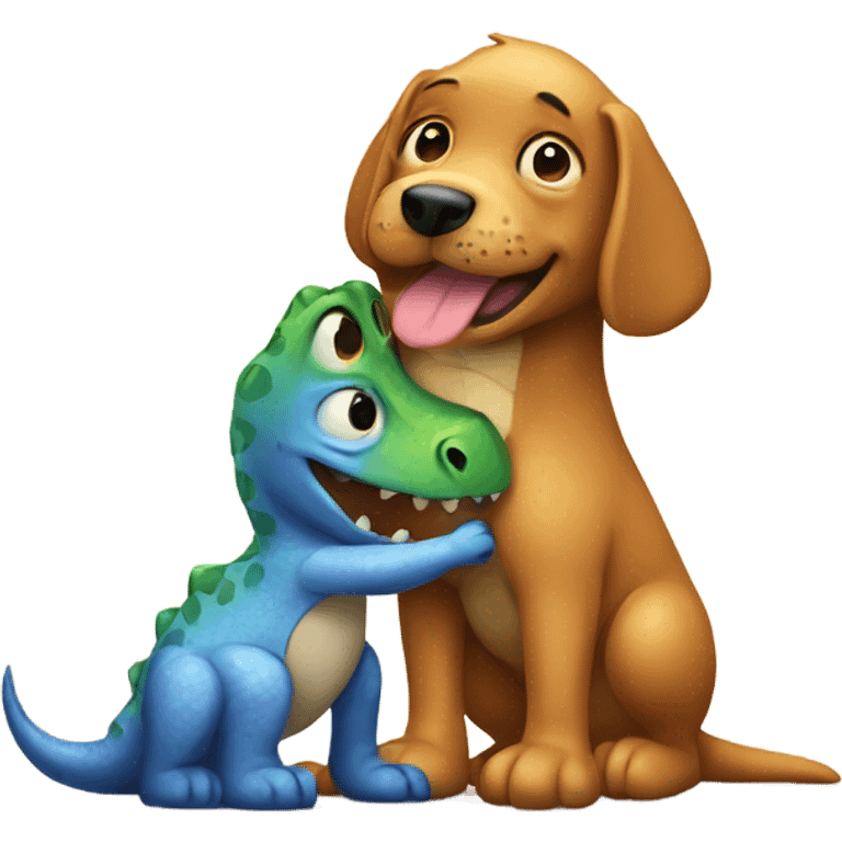 Dog hugging a dinosaur  emoji