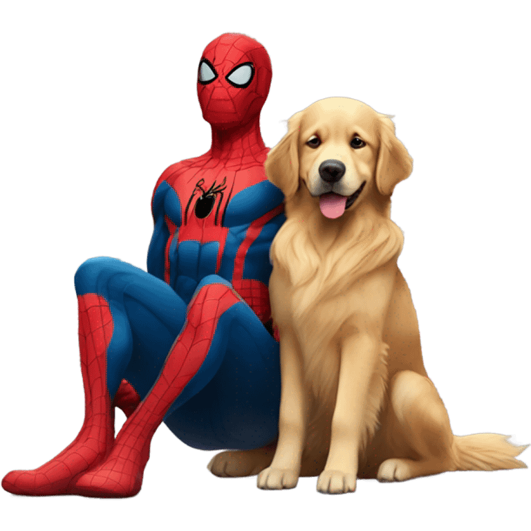 Golden retriever on Spider-Man’s lap emoji