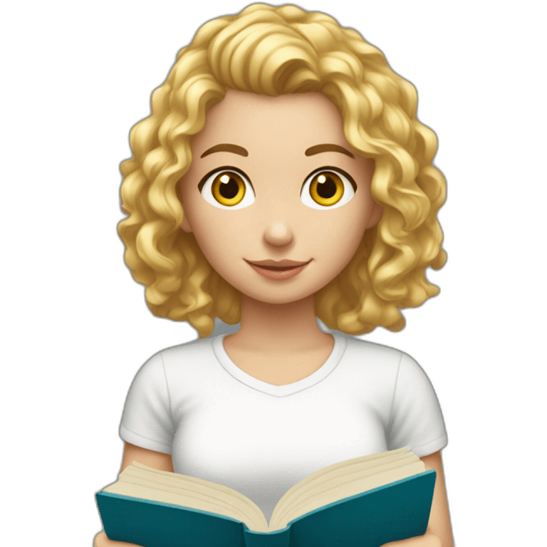 caucasian-girl-with-curly-blonde-medium-hair-reading-book-wearing-white-y-shirt emoji