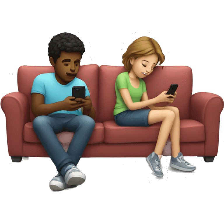 Boy and Girl laying on Couch watching on their phones  emoji