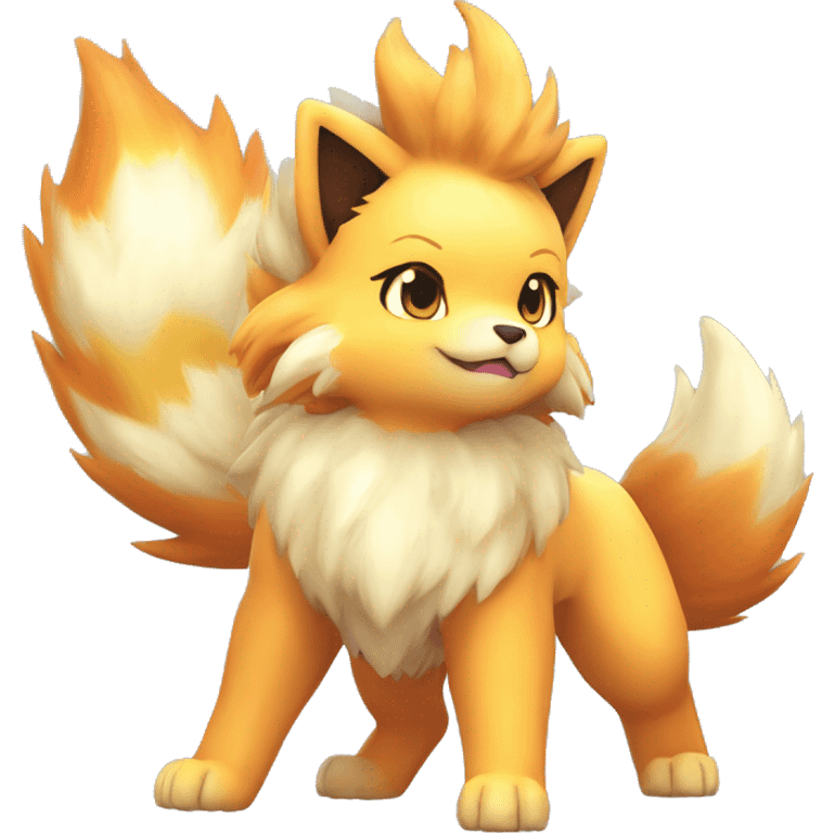 Colorful Shiny Kawaii Cute Arcanine—Vulpix-Ninetails-Flareon-Fakémon-Pokémon full body emoji