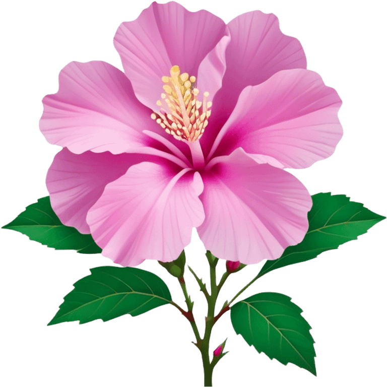 Cinematic Realistic image of a Mugunghwa flower (Rose of Sharon), rendered with delicate petal textures and vibrant pink hues, set against a minimalist background with gentle, diffused lighting that highlights its national significance emoji