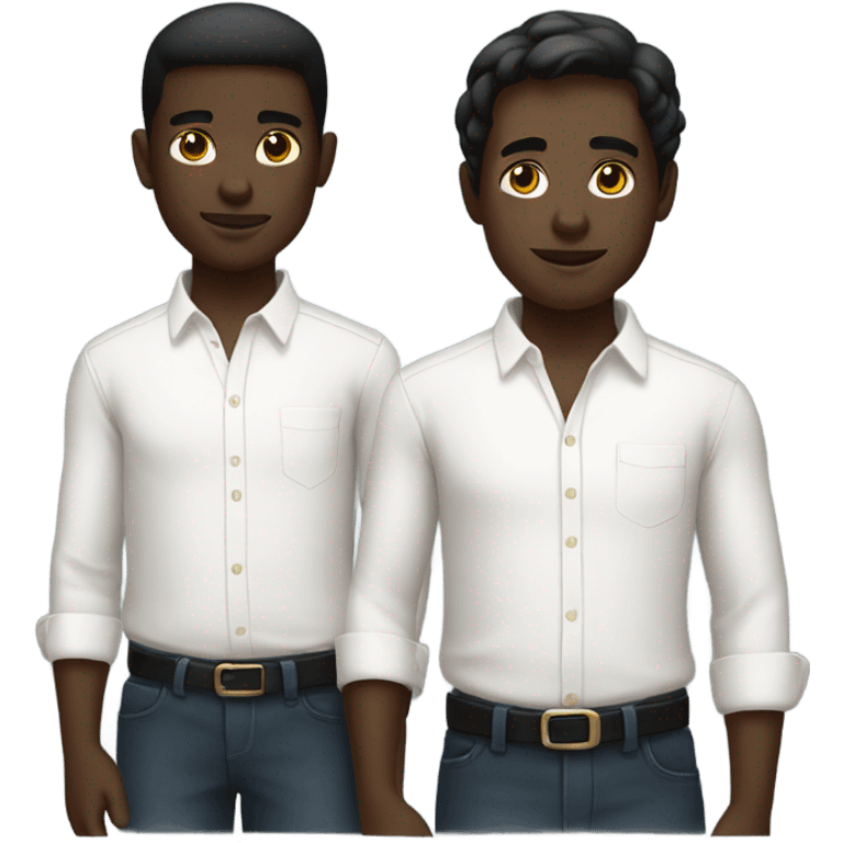 two boys in white shirts with black skin emoji