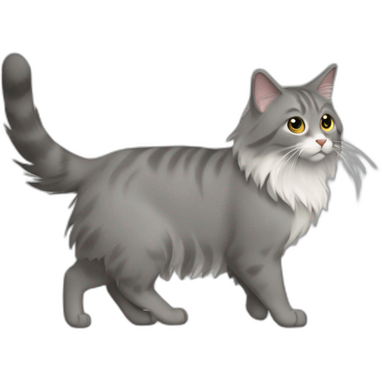 grey norweigian forest cat walking profile, furry tail emoji