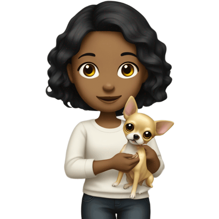 Black-hair little girl with gold chihuahua  emoji