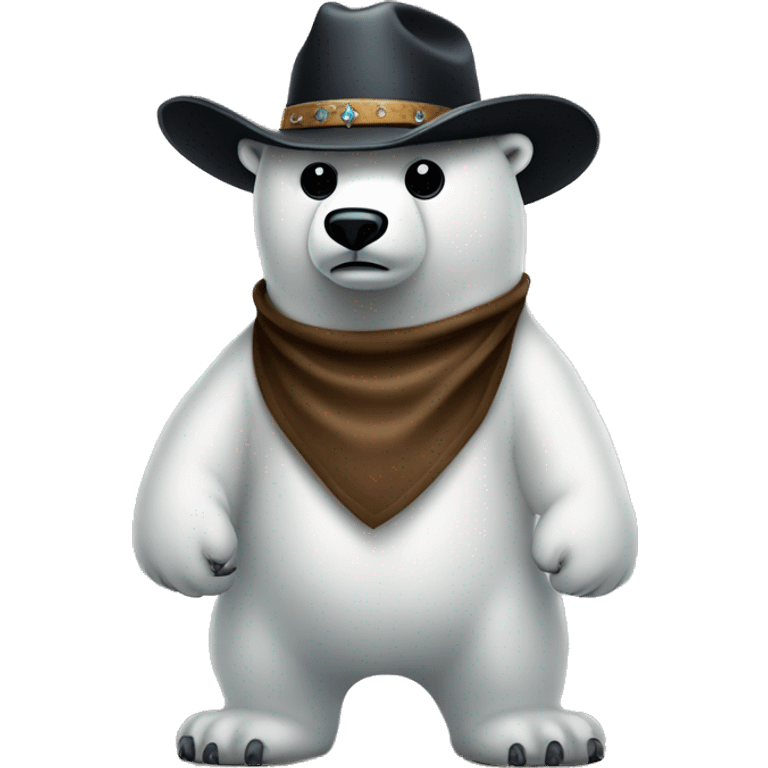 Full body of polar bear wearing cowboy hat wearing a zorro mask emoji