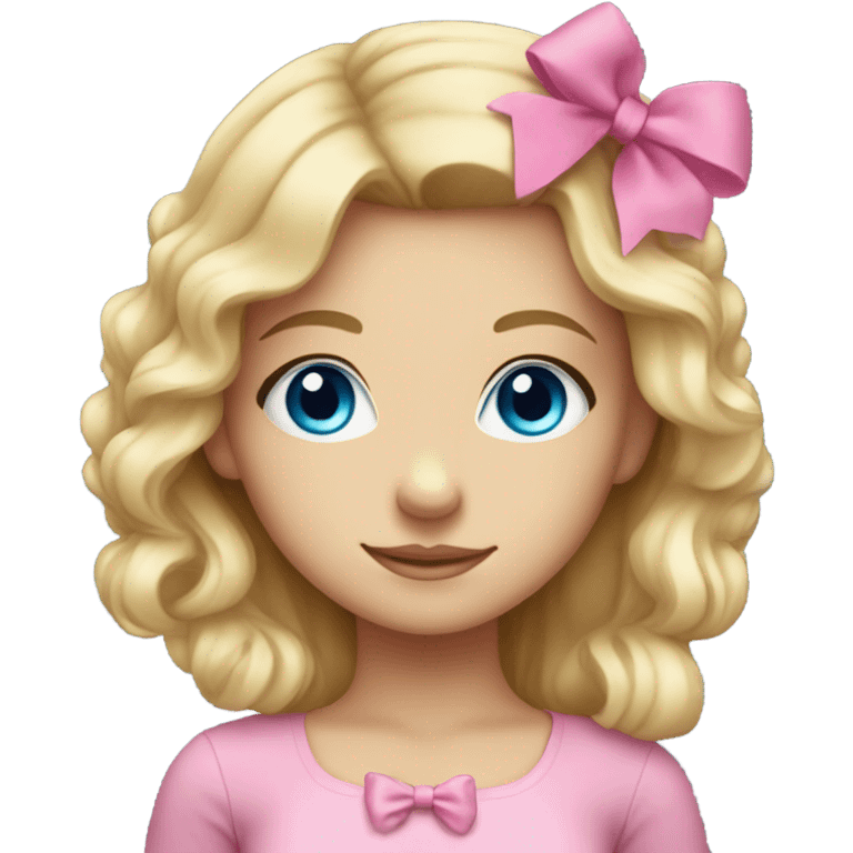 Cute blonde girl with blue eyes and a pink bow in her hair emoji