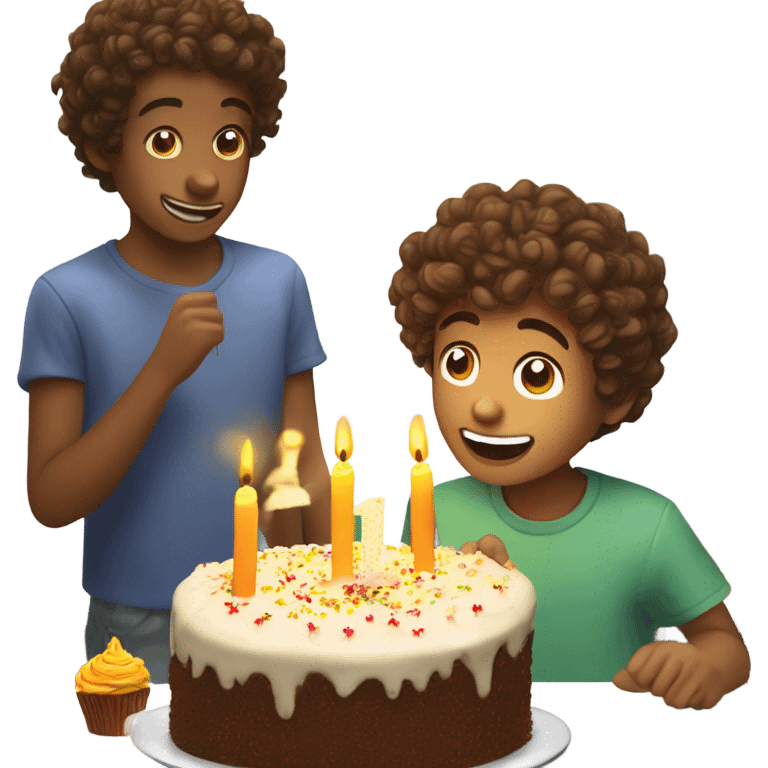 curly brown hair boy celebrating birthday  emoji