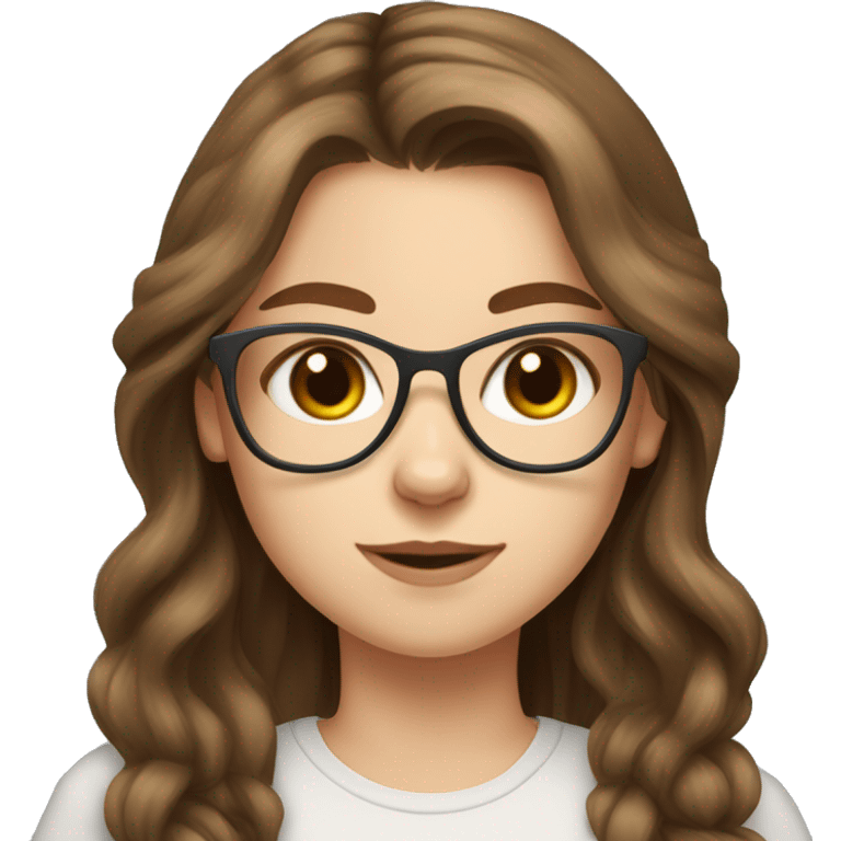 Russian girl glasses bleu eye and long brown hair and maine coon cat emoji