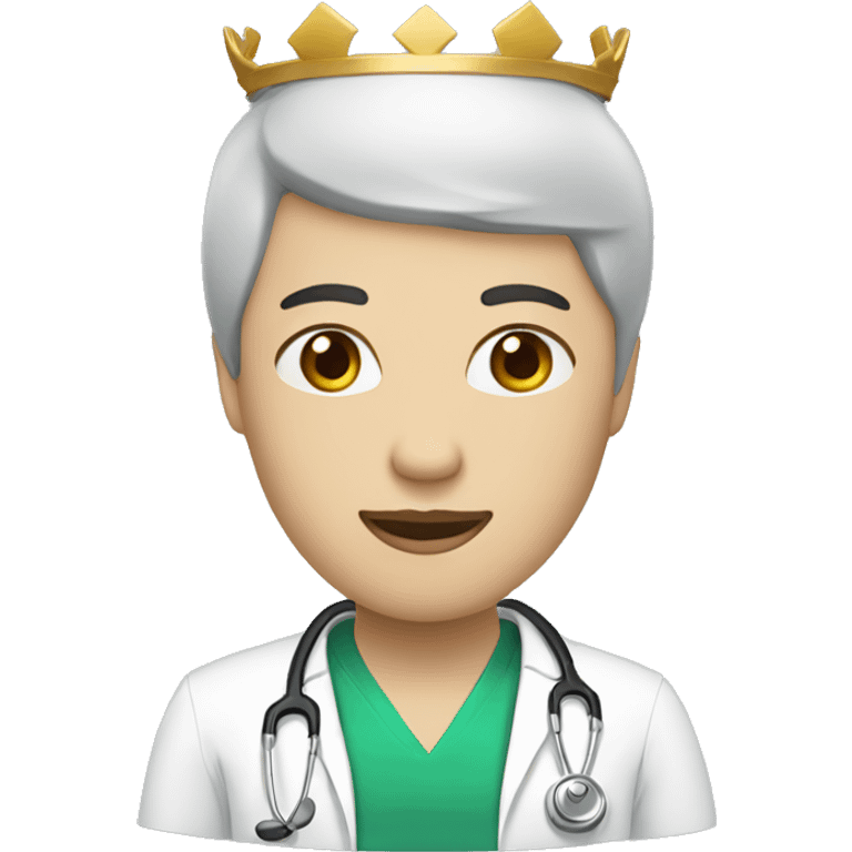 two doctors male and female. male with bald head and black beard with a crown. Female with green eyes long black hair and a crown  emoji