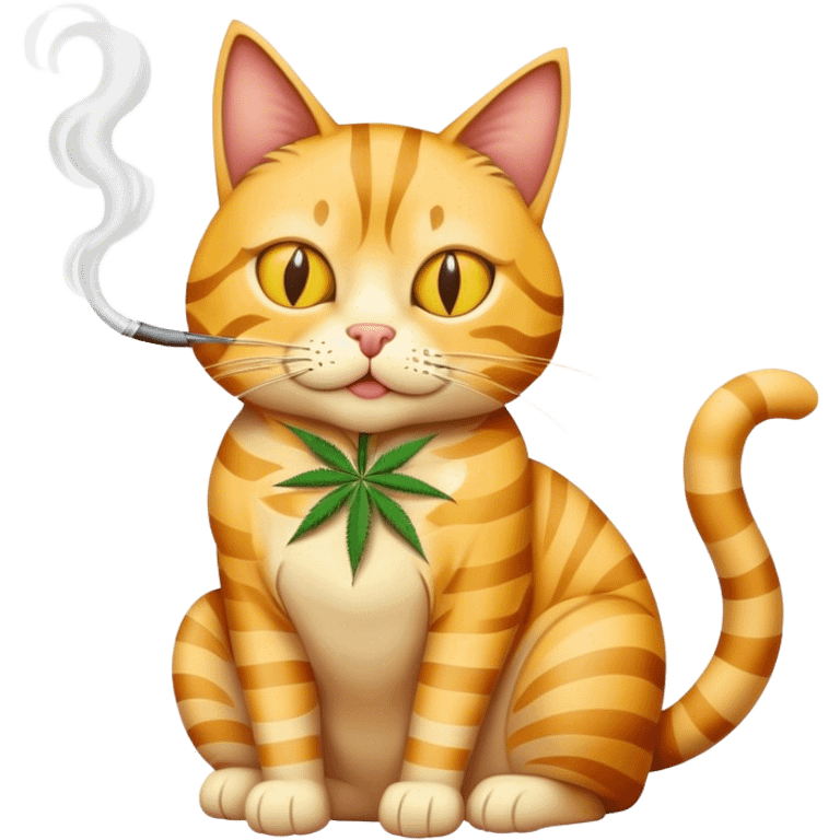 Yellow tabby cat smoking marijuana emoji