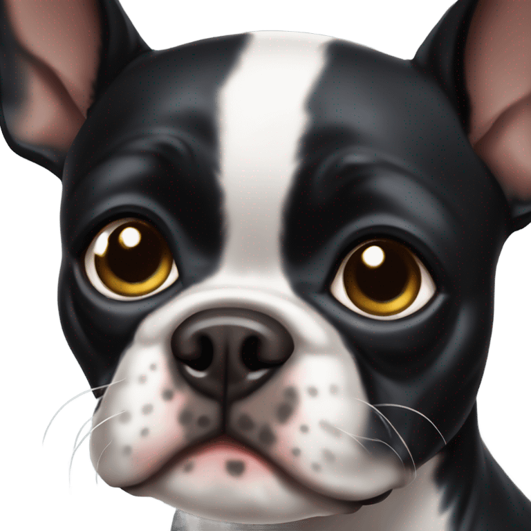 Beautiful black Boston terrier with dark brown eyes slanted  emoji