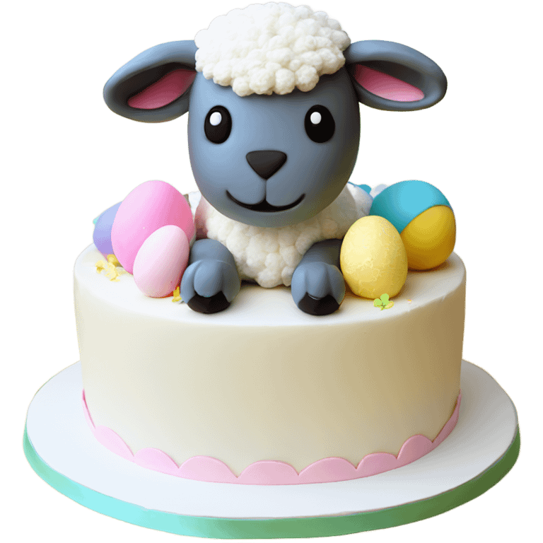 beautifully decorated 2 tier cute Easter lamb cake emoji