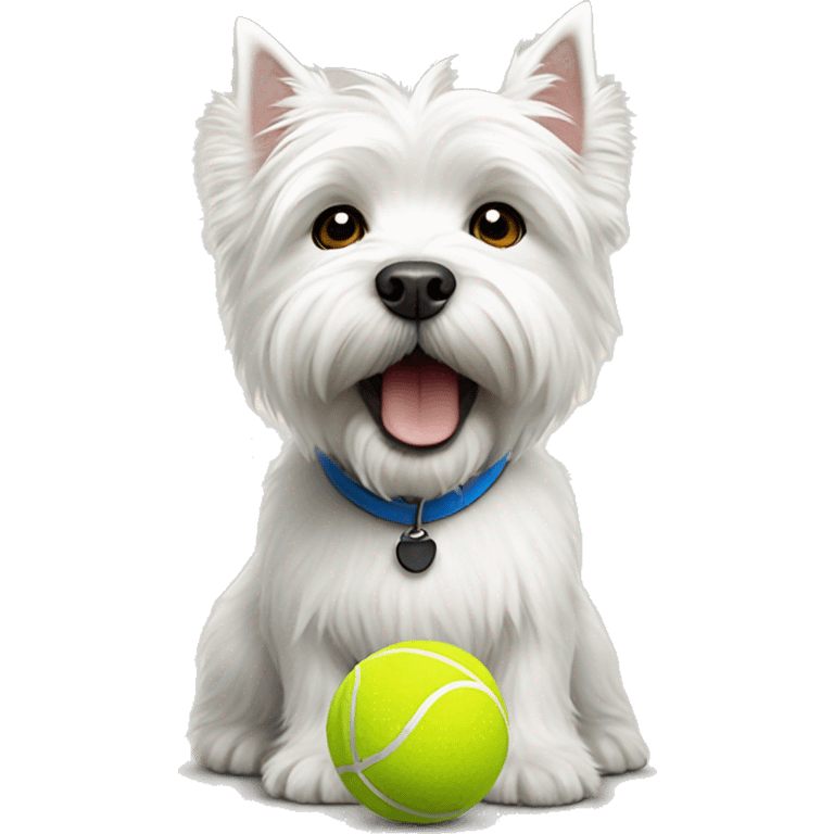 White highland terrier holding a tennis ball emoji