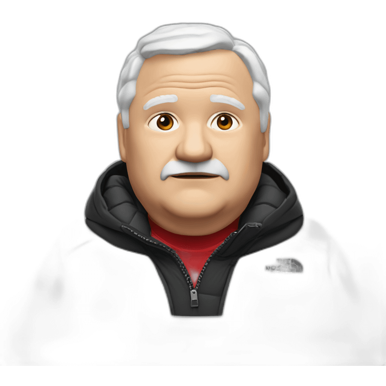 old white man overweight with black and red supreme north face puffy jacket  upper body bust emoji