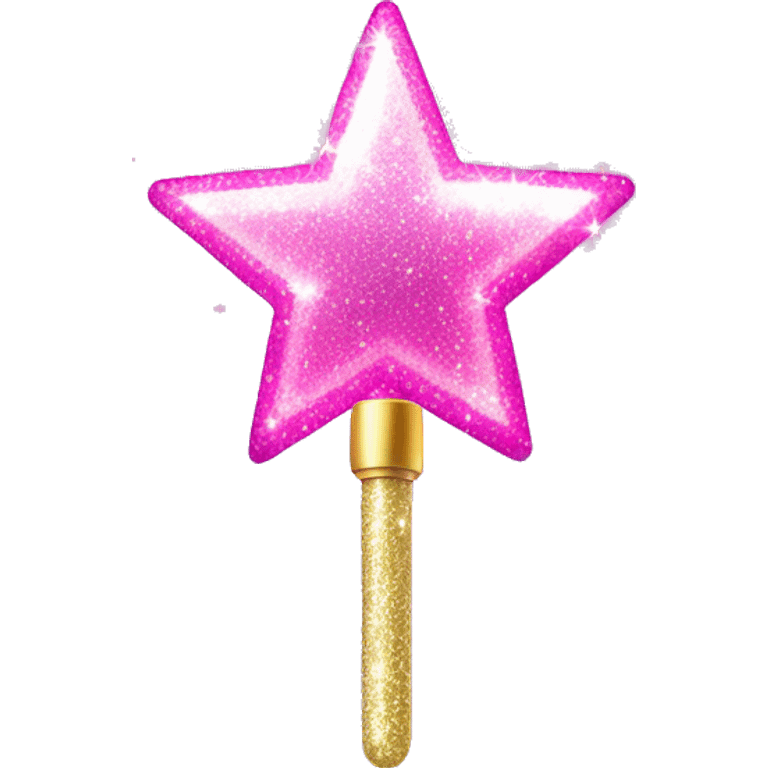 glittery pink magic wand with a star on it with magic aura and sparkles surrounding it emoji